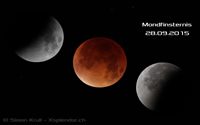 Weiteres Astronomisches Highlight in 2015 - Mondfinsternis vom 28.09.2015, kann man sich natürlich nicht entgehen lassen.
In der Rubrik Zeitraffer / Timelapse gibt es dazu ein Video. 
